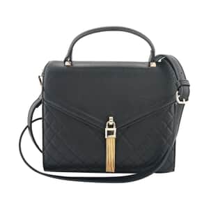 MC Black Pebbled Grain PU Envelope Shape Crossbody Bag