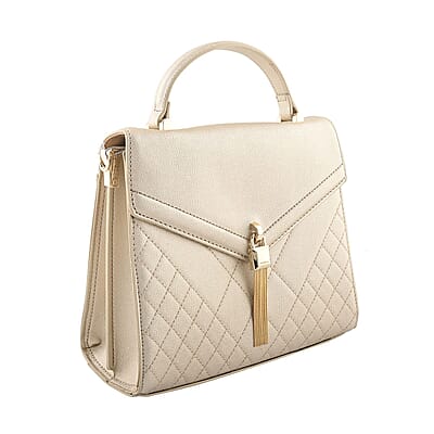 MC Gold Pebbled Grain Faux Leather Envelope Shape Crossbody Bag