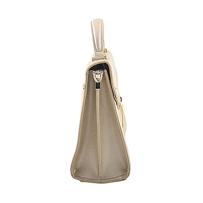 MC Gold Pebbled Grain Faux Leather Envelope Shape Crossbody Bag