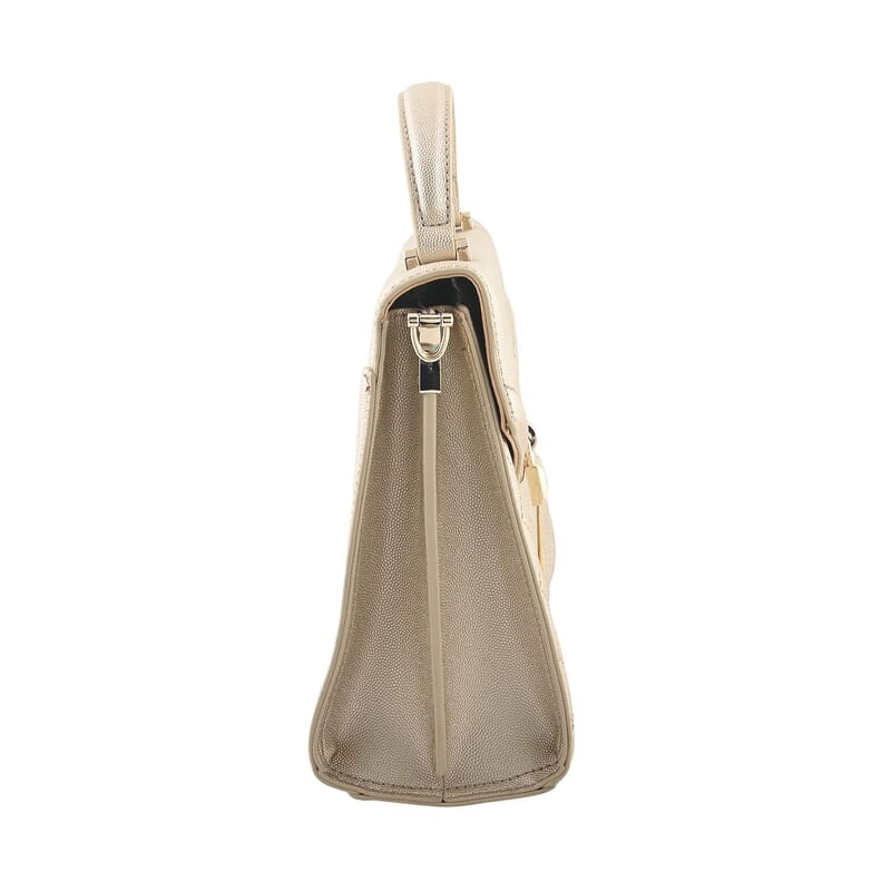 MC Gold Pebbled Grain Faux Leather Envelope Shape Crossbody Bag