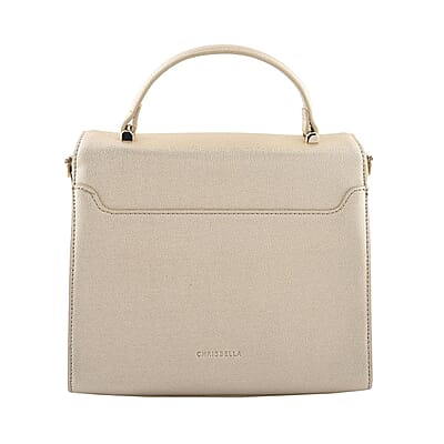 MC Gold Pebbled Grain Faux Leather Envelope Shape Crossbody Bag