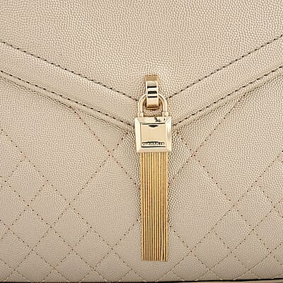 MC Gold Pebbled Grain Faux Leather Envelope Shape Crossbody Bag