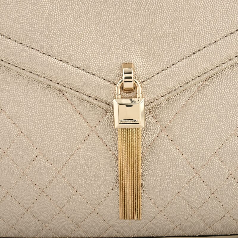 MC Gold Pebbled Grain Faux Leather Envelope Shape Crossbody Bag