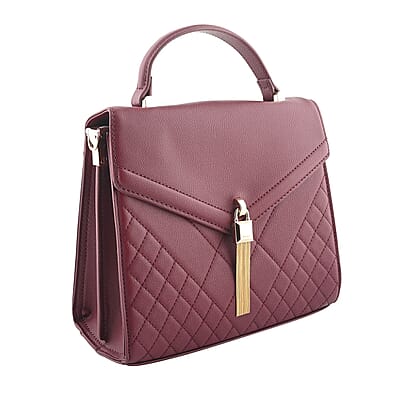 MC Maroon Pebbled Grain Faux Leather Envelope Shape Crossbody Bag