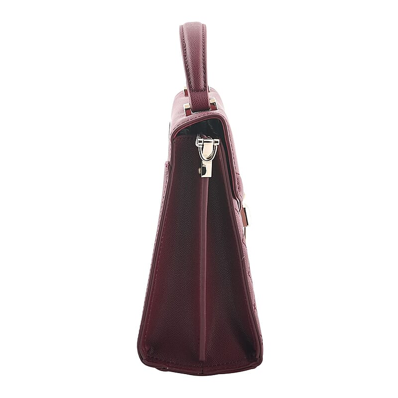 MC Maroon Pebbled Grain Faux Leather Envelope Shape Crossbody Bag
