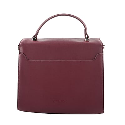 MC Maroon Pebbled Grain Faux Leather Envelope Shape Crossbody Bag