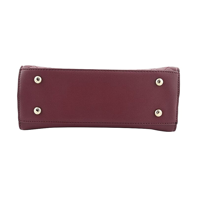 MC Maroon Pebbled Grain Faux Leather Envelope Shape Crossbody Bag