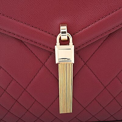 MC Maroon Pebbled Grain Faux Leather Envelope Shape Crossbody Bag