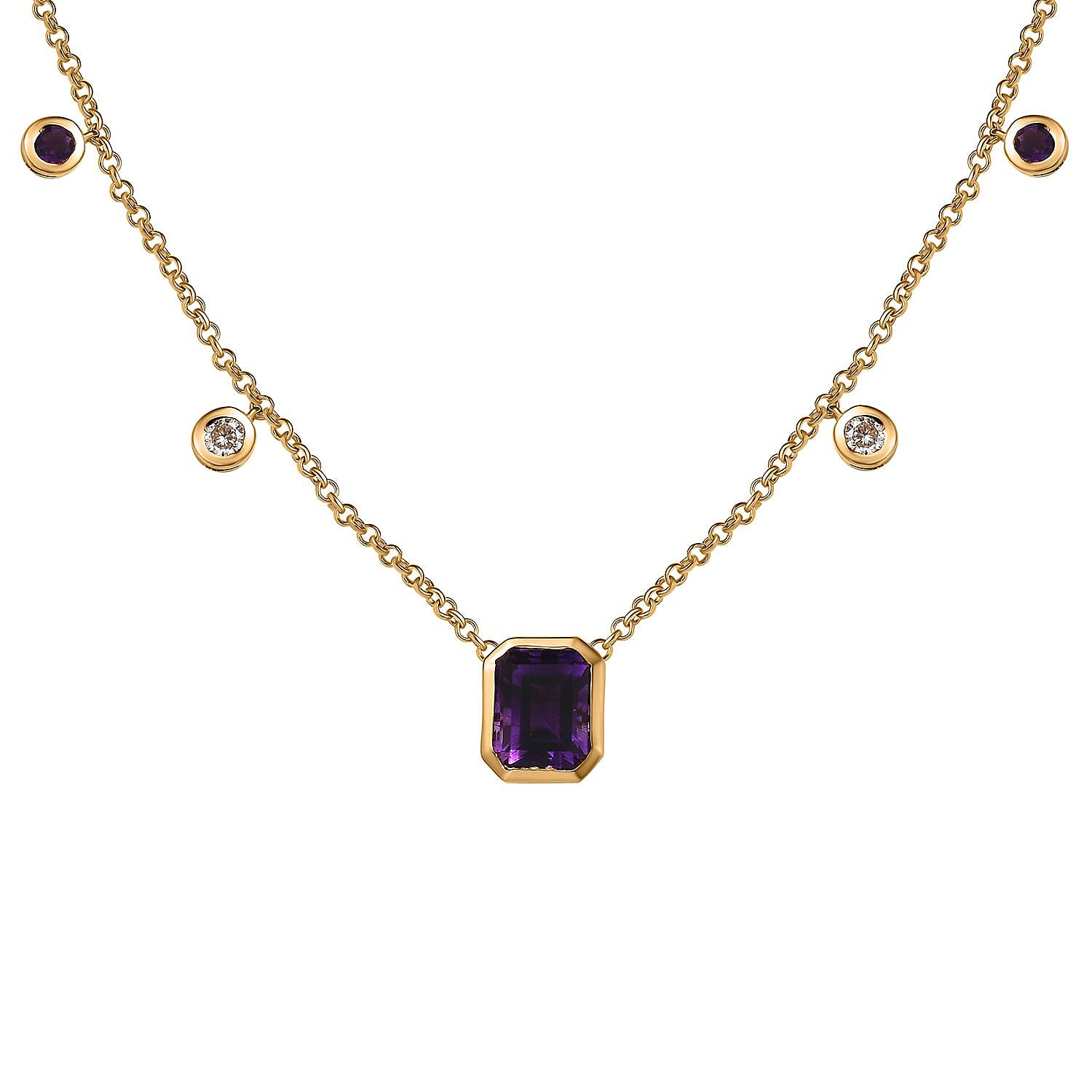 Premium Moroccan Amethyst and Multi Gemstone Necklace 18 Inches in Vermeil Yellow Gold Over Sterling Silver 5.35 ctw