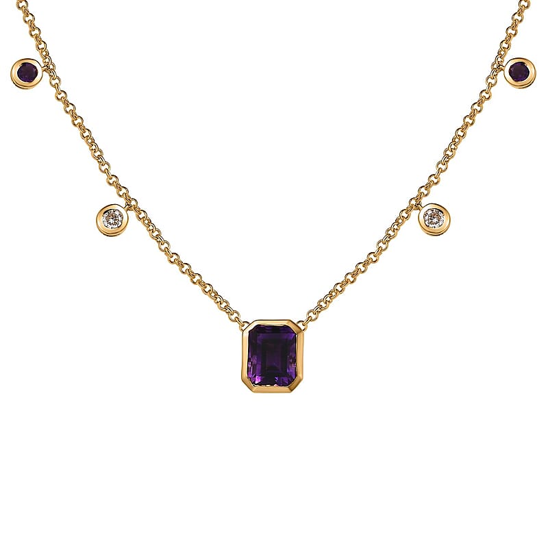 Premium Moroccan Amethyst and Multi Gemstone Necklace 18 Inches in Vermeil Yellow Gold Over Sterling Silver 5.35 ctw