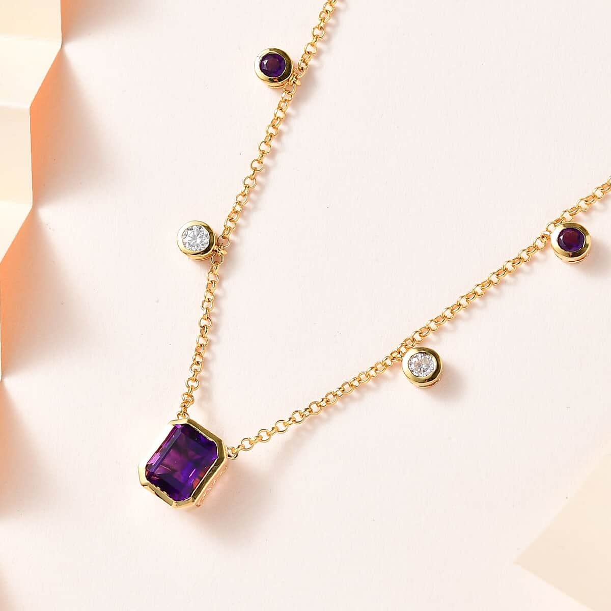 Premium Moroccan Amethyst and Multi Gemstone Necklace 18 Inches in Vermeil Yellow Gold Over Sterling Silver 5.35 ctw image number 1