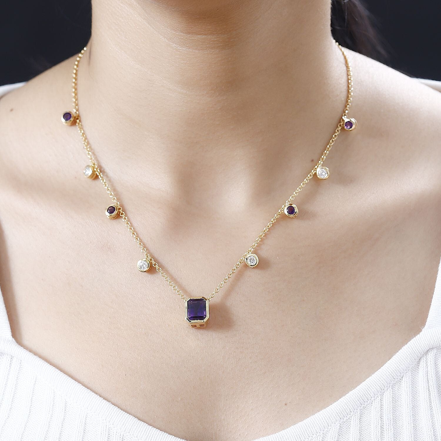 Premium Moroccan Amethyst and Multi Gemstone Necklace 18 Inches in Vermeil Yellow Gold Over Sterling Silver 5.35 ctw