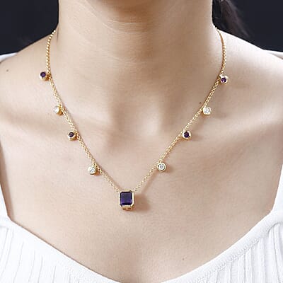 Premium Moroccan Amethyst and Multi Gemstone Necklace 18 Inches in Vermeil Yellow Gold Over Sterling Silver 5.35 ctw