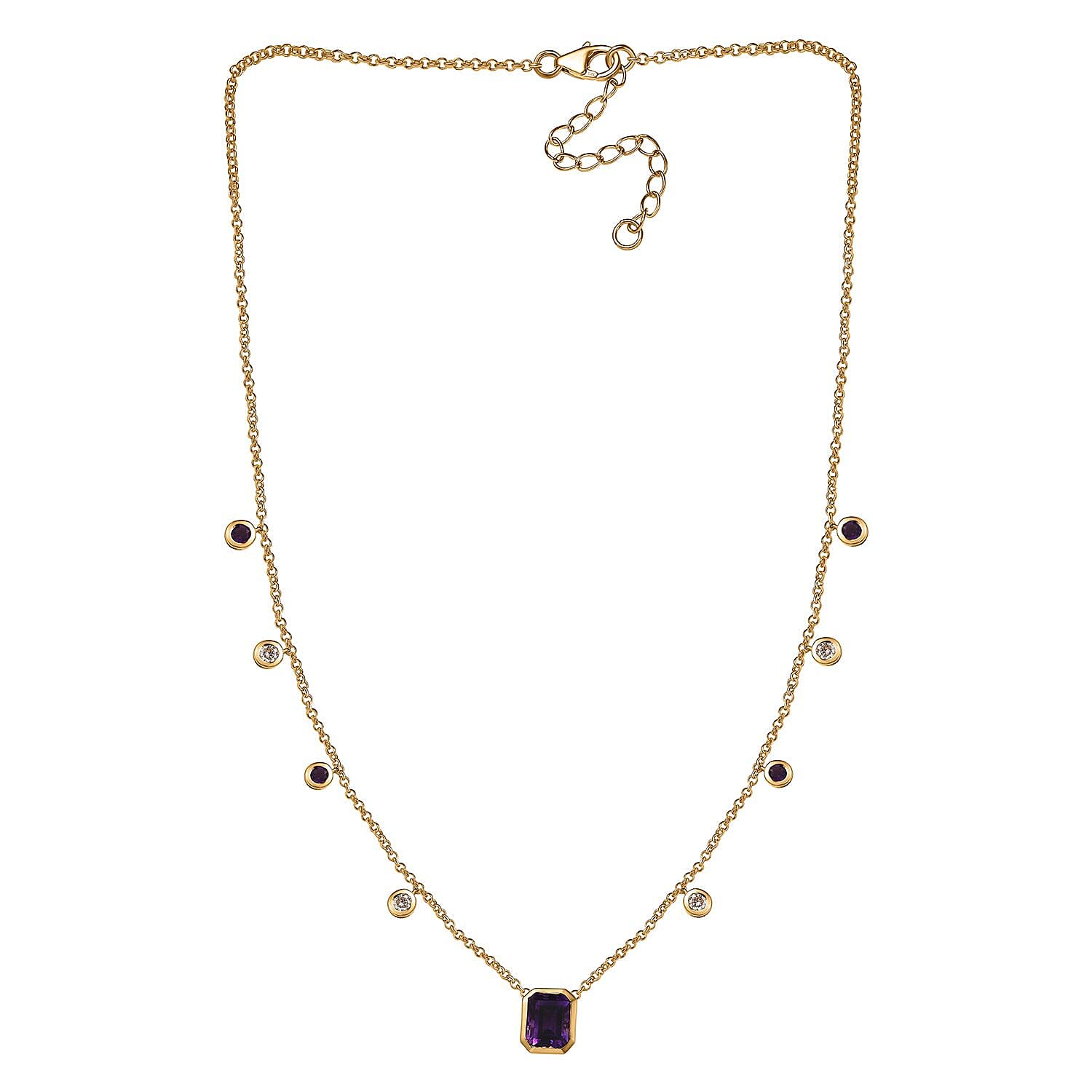 Premium Moroccan Amethyst and Multi Gemstone Necklace 18 Inches in Vermeil Yellow Gold Over Sterling Silver 5.35 ctw