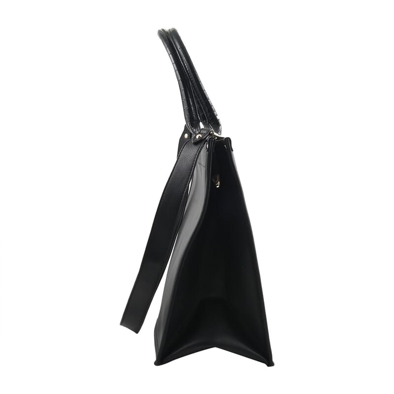 MC Saffiano Black Faux Leather Tote Bag