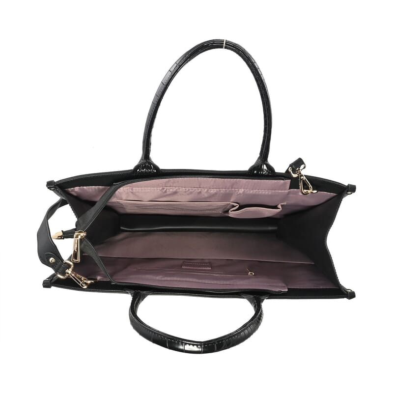 MC Saffiano Black Faux Leather Tote Bag