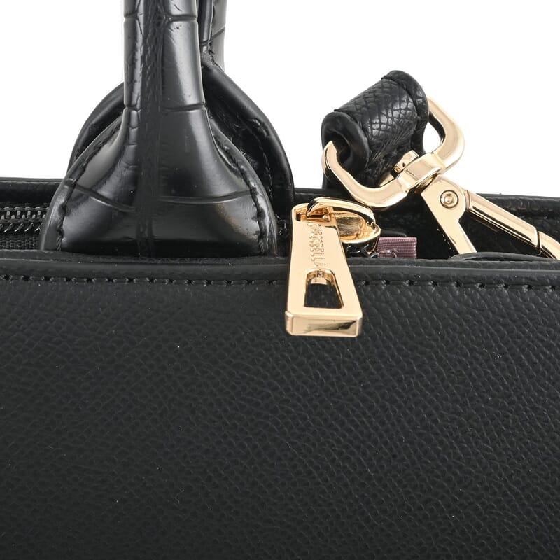 MC Saffiano Black Faux Leather Tote Bag