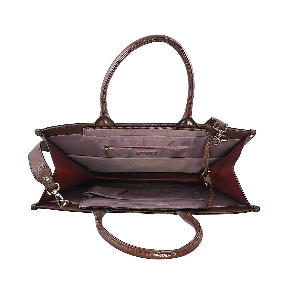 MC Saffiano Coffee Brown Faux Leather Tote Bag image number 4