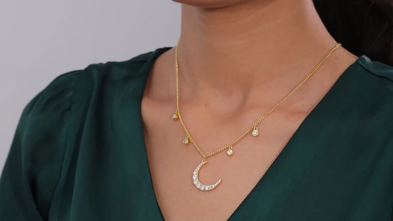 Moissanite Moon Station Necklace 18 Inches in Vermeil Yellow Gold Over Sterling Silver 1.90 ctw