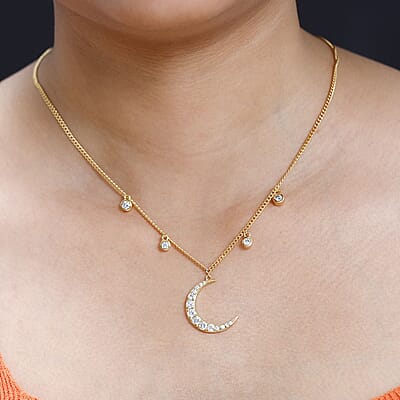 Moissanite Moon Station Necklace 18 Inches in Vermeil Yellow Gold Over Sterling Silver 1.90 ctw