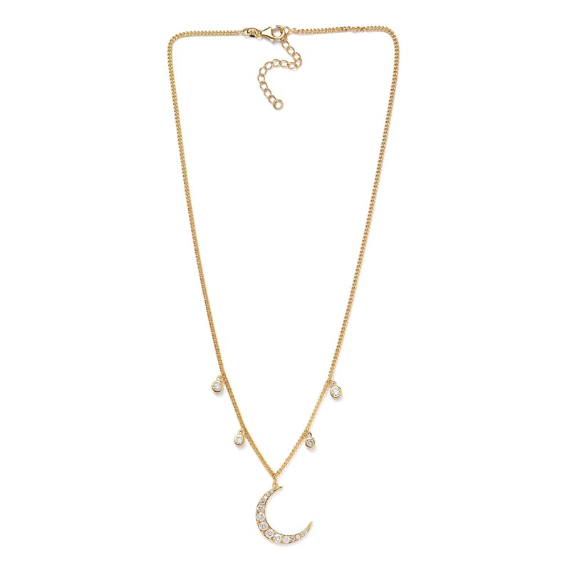 Moissanite Moon Station Necklace 18 Inches in Vermeil Yellow Gold Over Sterling Silver 1.90 ctw
