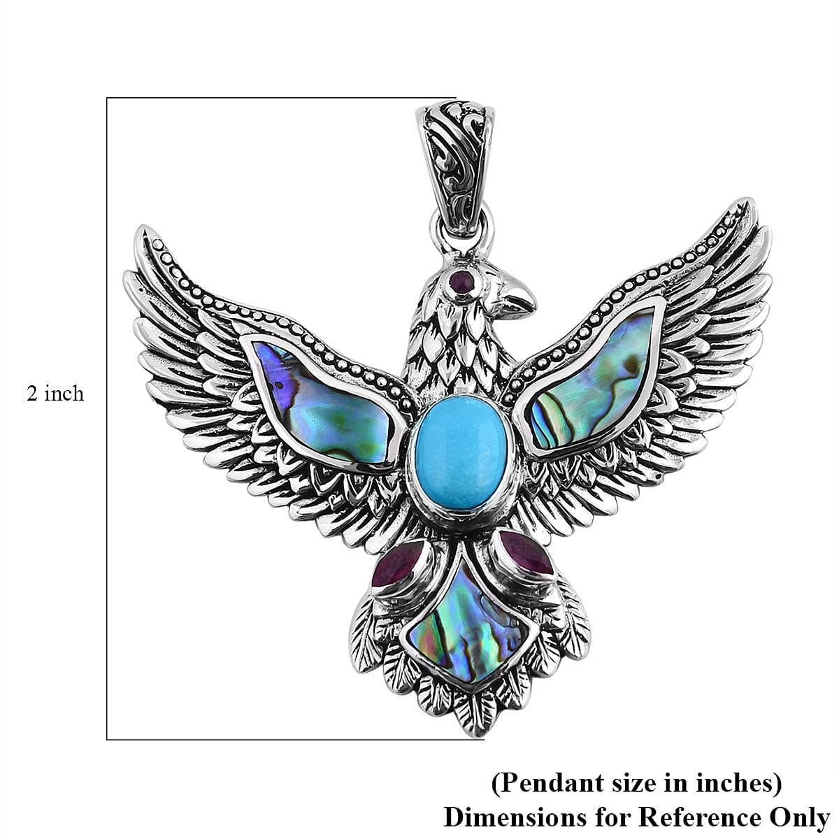 Bali Legacy Sleeping Beauty Turquoise and Multi Gemstone 1.90 ctw Eagle Pendant in Sterling Silver image number 5