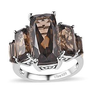 Brazilian Smoky Quartz 5 Stone Ring in Vermeil YG and Platinum Over Sterling Silver (Size 10.0) 10.50 ctw