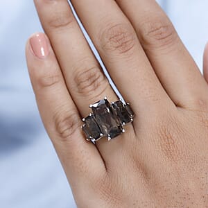 Brazilian Smoky Quartz 5 Stone Ring in Vermeil YG and Platinum Over Sterling Silver (Size 10.0) 10.50 ctw