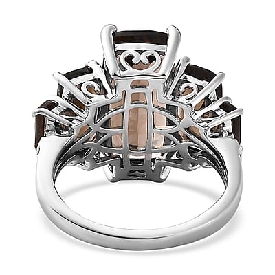 Brazilian Smoky Quartz 5 Stone Ring in Vermeil YG and Platinum Over Sterling Silver (Size 10.0) 10.50 ctw