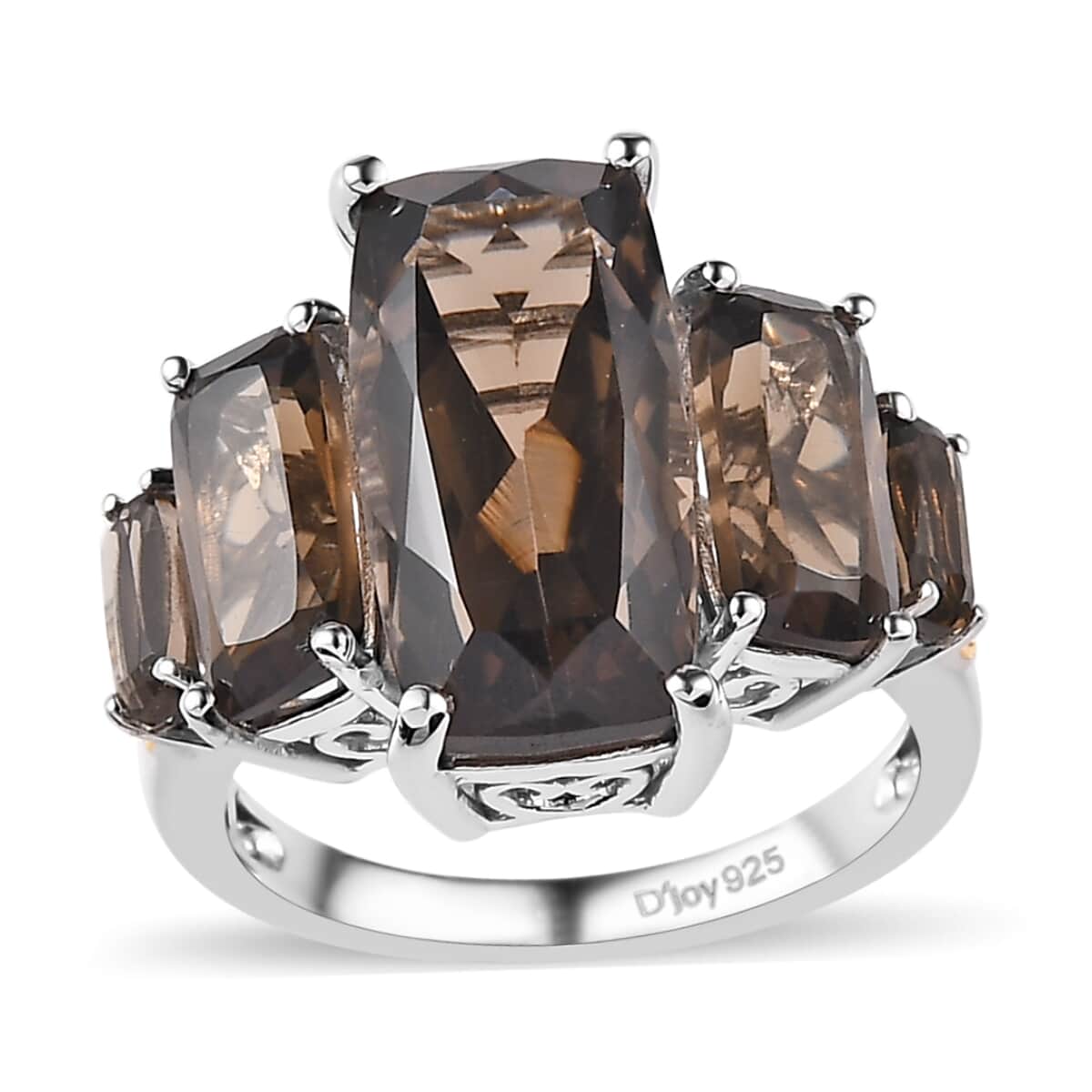 Brazilian Smoky Quartz 5 Stone Ring in Vermeil YG and Platinum Over  Sterling Silver (Size 9.0) 10.50 ctw