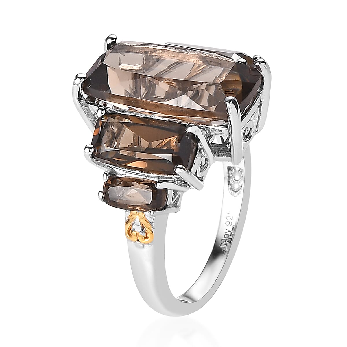 Brazilian Smoky Quartz 5 Stone Ring in Vermeil YG and Platinum Over Sterling Silver (Size 9.0) 10.50 ctw image number 3