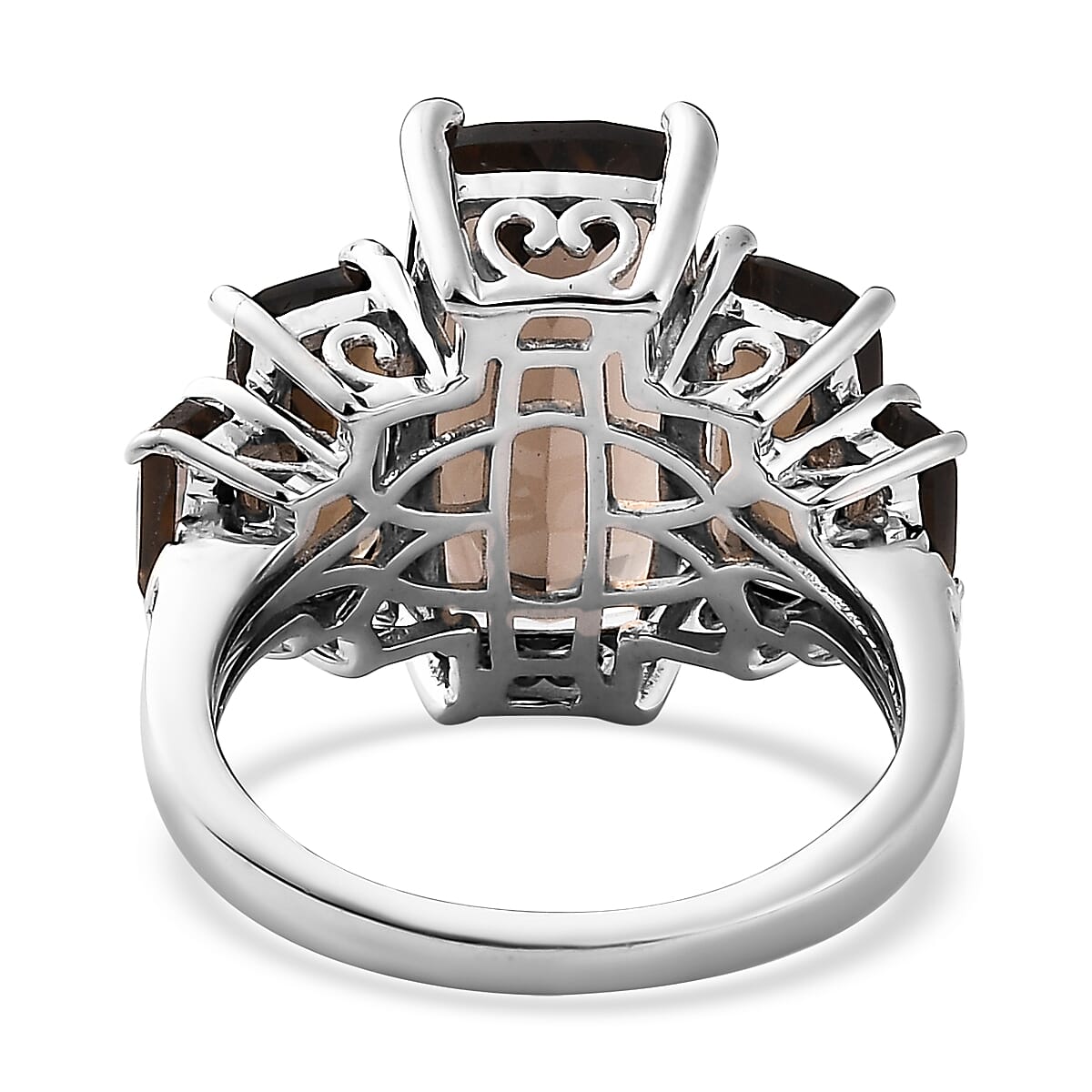 Brazilian Smoky Quartz 5 Stone Ring in Vermeil YG and Platinum Over Sterling Silver (Size 9.0) 10.50 ctw image number 4