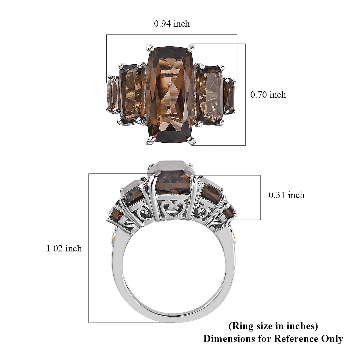 Brazilian Smoky Quartz 5 Stone Ring in Vermeil YG and Platinum Over Sterling Silver (Size 9.0) 10.50 ctw image number 5