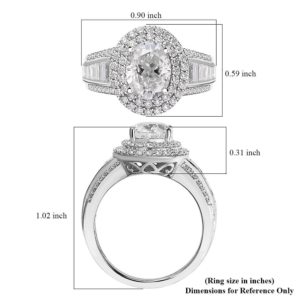 Moissanite Double Halo Ring in Platinum Over Sterling Silver (Size 10.0) 3.40 ctw