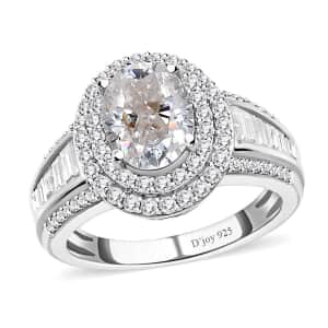 Moissanite Double Halo Ring in Platinum Over Sterling Silver (Size 8.0) 3.40 ctw