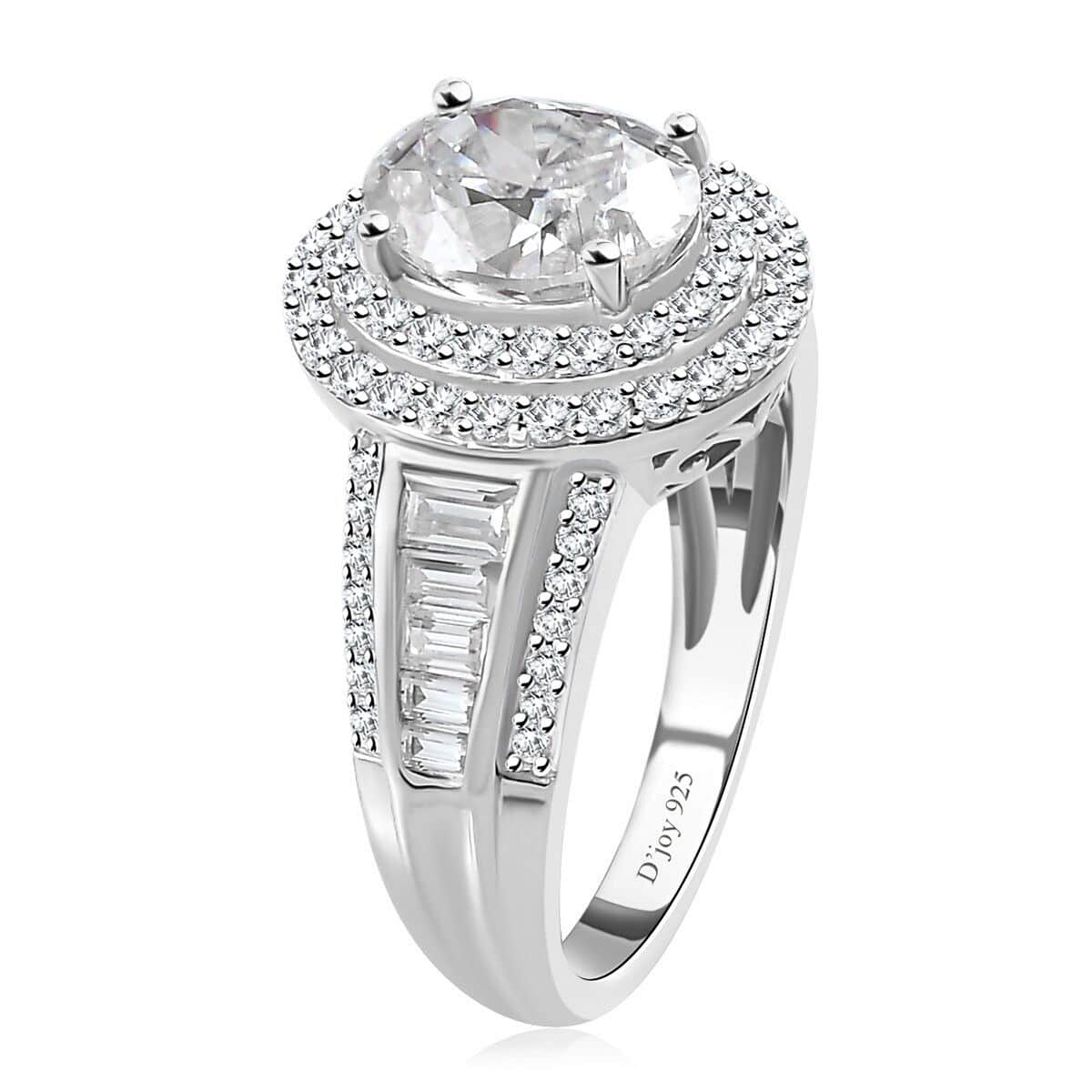 Moissanite Double Halo Ring in Platinum Over Sterling Silver (Size 8.0) 3.40 ctw image number 3