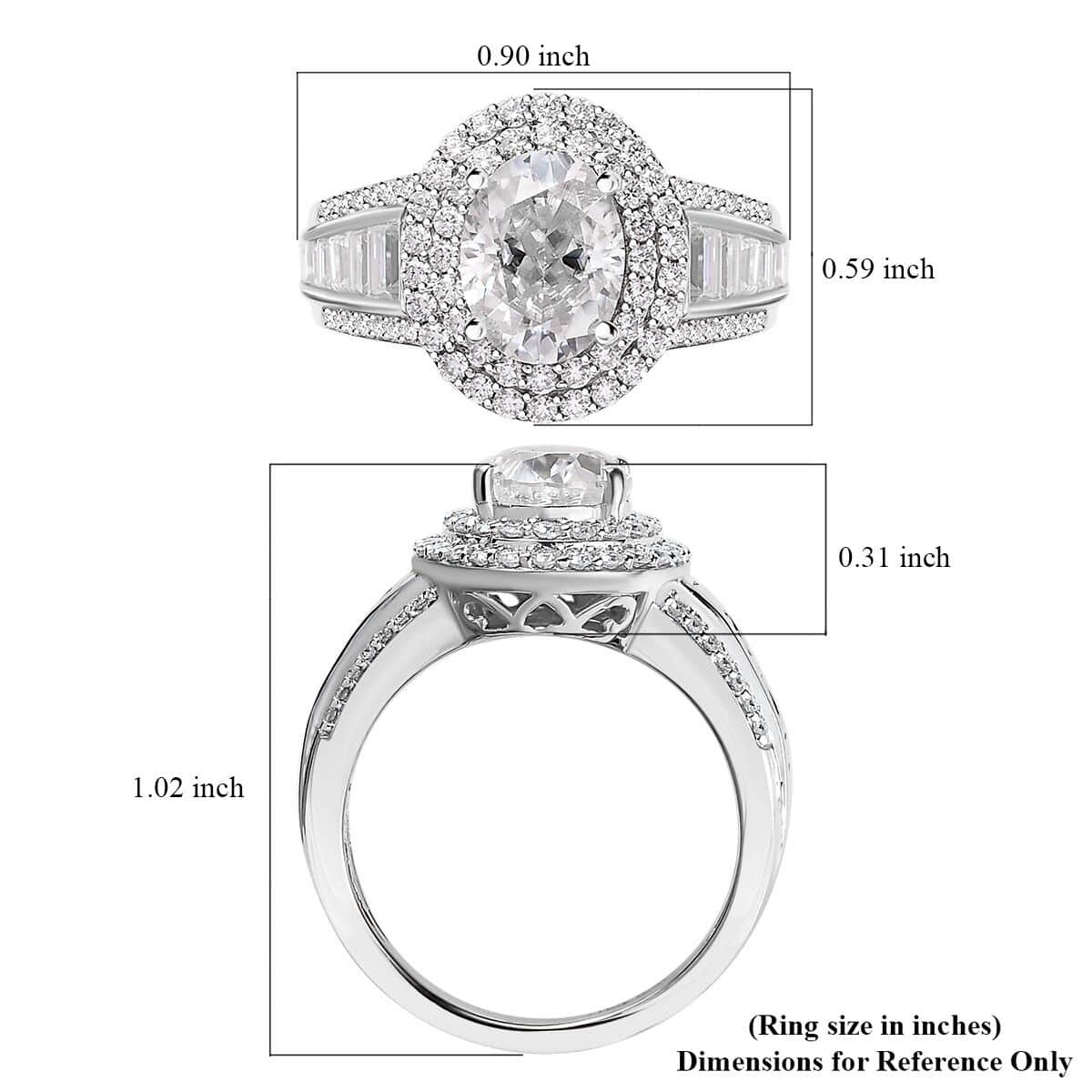 Moissanite Double Halo Ring in Platinum Over Sterling Silver (Size 8.0) 3.40 ctw image number 5