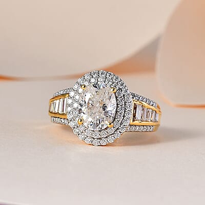Moissanite Double Halo Ring in Vermeil Yellow Gold Over Sterling Silver (Size 10.0) 3.40 ctw