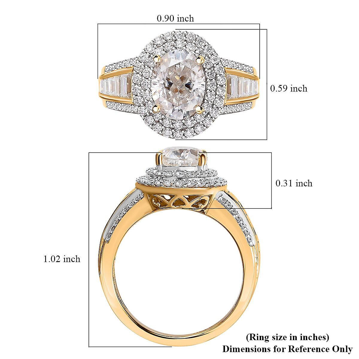 Moissanite Double Halo Ring in Vermeil Yellow Gold Over Sterling Silver (Size 10.0) 3.40 ctw