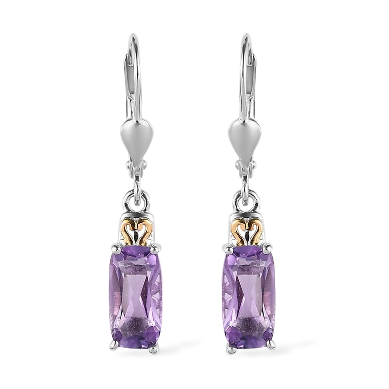 D'Joy Rose De France Amethyst Lever Back Earrings in Vermeil YG and Platinum Over Sterling Silver 3.00 ctw