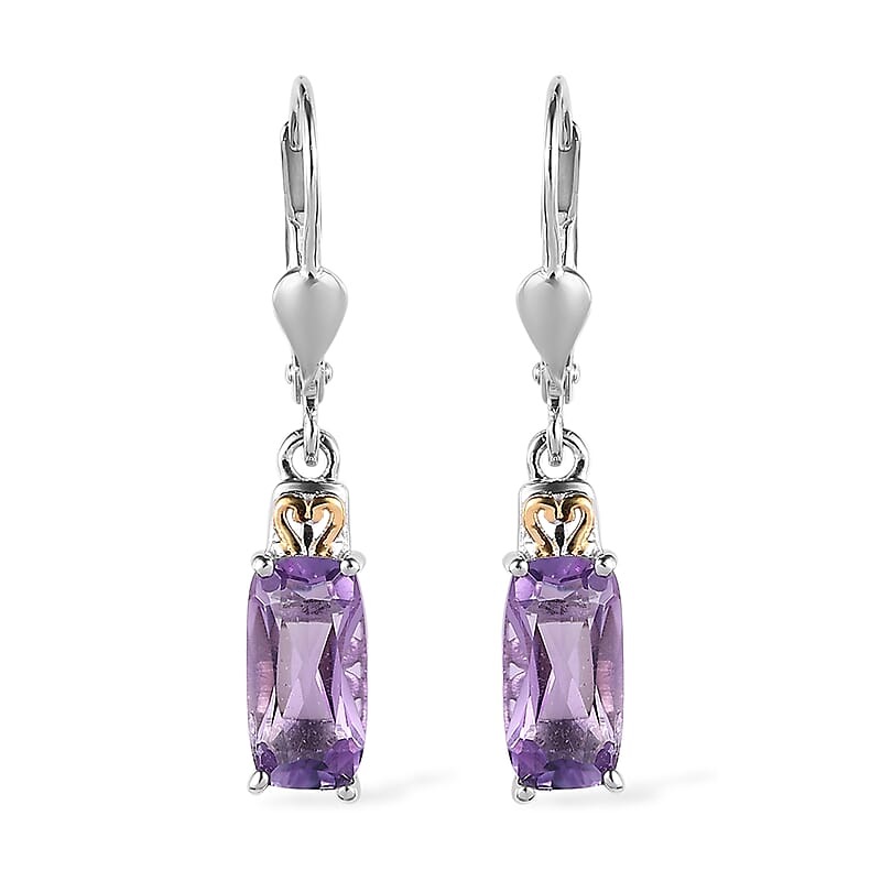 D'Joy Rose De France Amethyst Lever Back Earrings in Vermeil YG and Platinum Over Sterling Silver 3.00 ctw