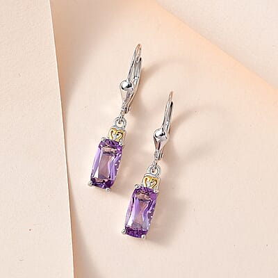 D'Joy Rose De France Amethyst Lever Back Earrings in Vermeil YG and Platinum Over Sterling Silver 3.00 ctw