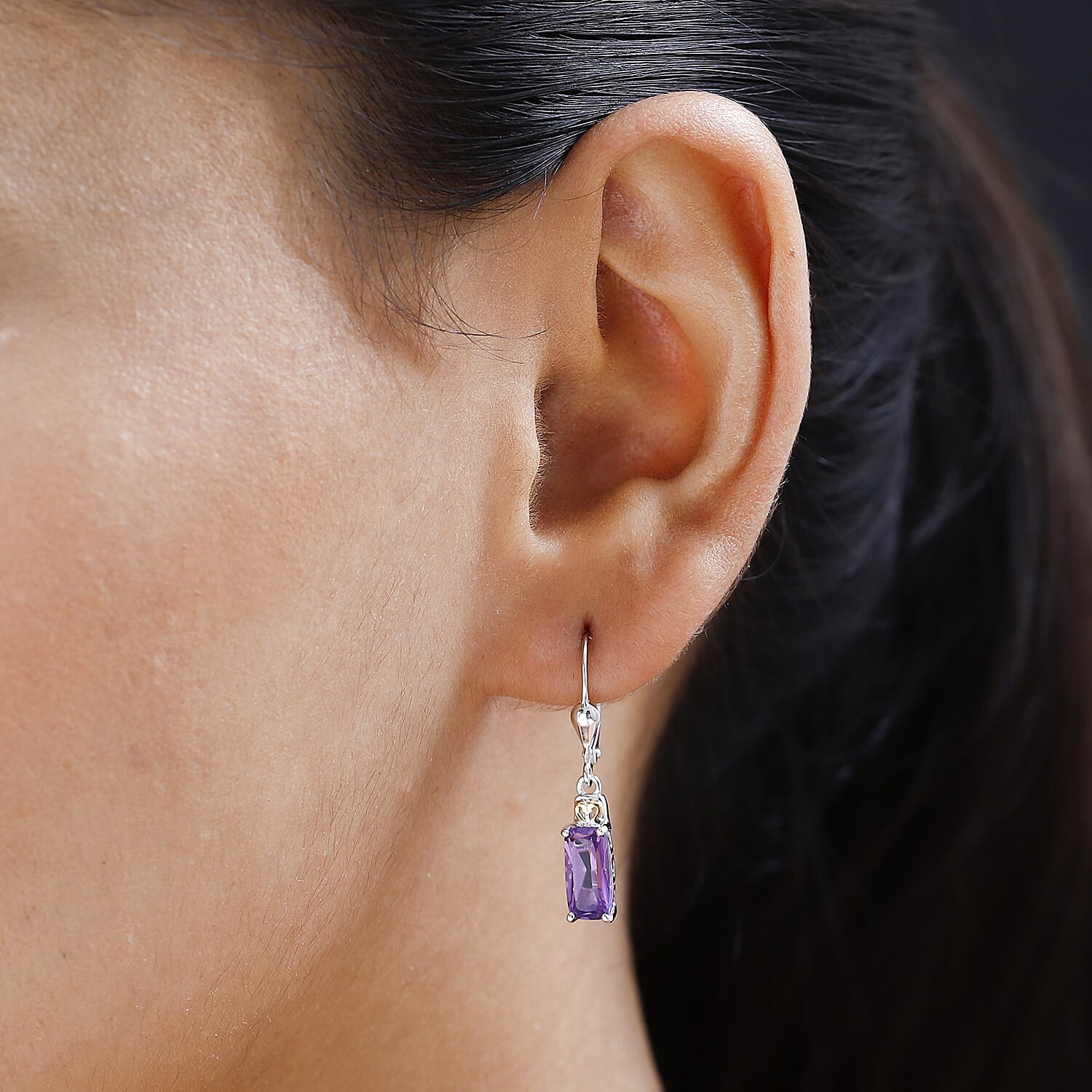 D'Joy Rose De France Amethyst Lever Back Earrings in Vermeil YG and Platinum Over Sterling Silver 3.00 ctw