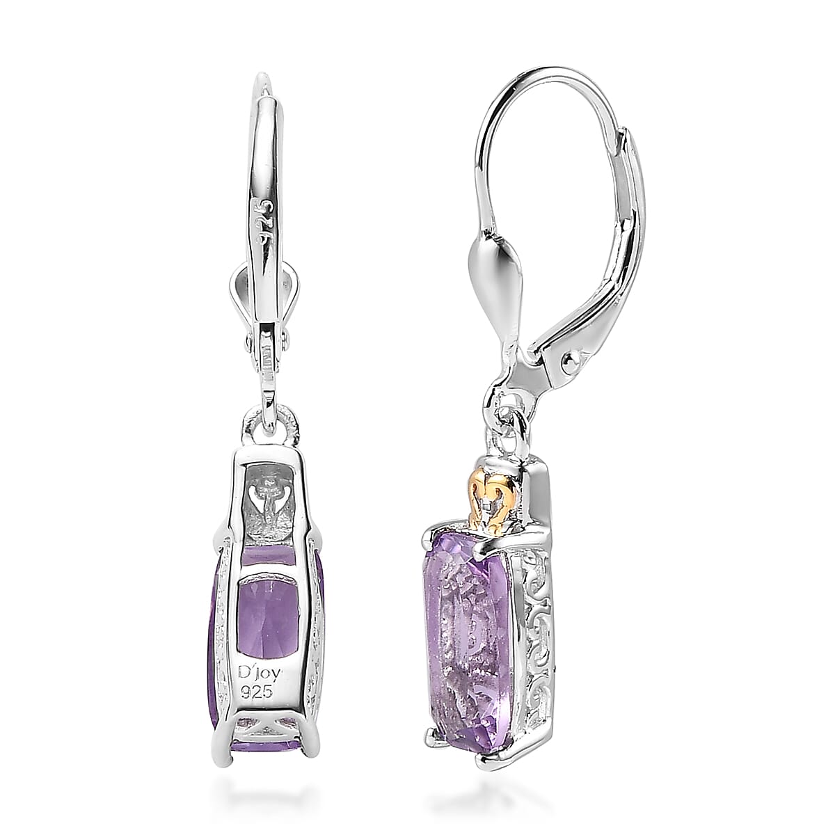 D'Joy Rose De France Amethyst Lever Back Earrings in Vermeil YG and Platinum Over Sterling Silver 3.00 ctw