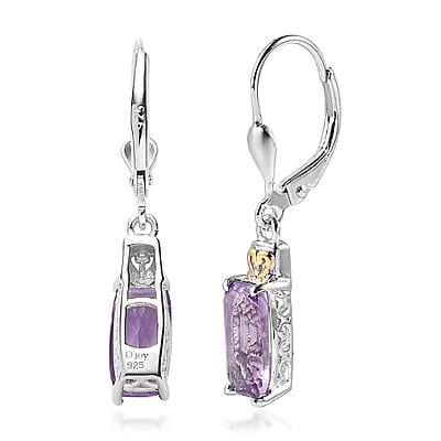 D'Joy Rose De France Amethyst Lever Back Earrings in Vermeil YG and Platinum Over Sterling Silver 3.00 ctw