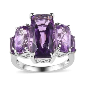 Rose De France Amethyst 5 Stone Ring in Vermeil YG and Platinum Over Sterling Silver (Size 6.0) 9.75 ctw