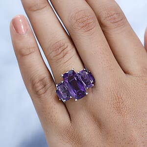 Rose De France Amethyst 5 Stone Ring in Vermeil YG and Platinum Over Sterling Silver (Size 6.0) 9.75 ctw