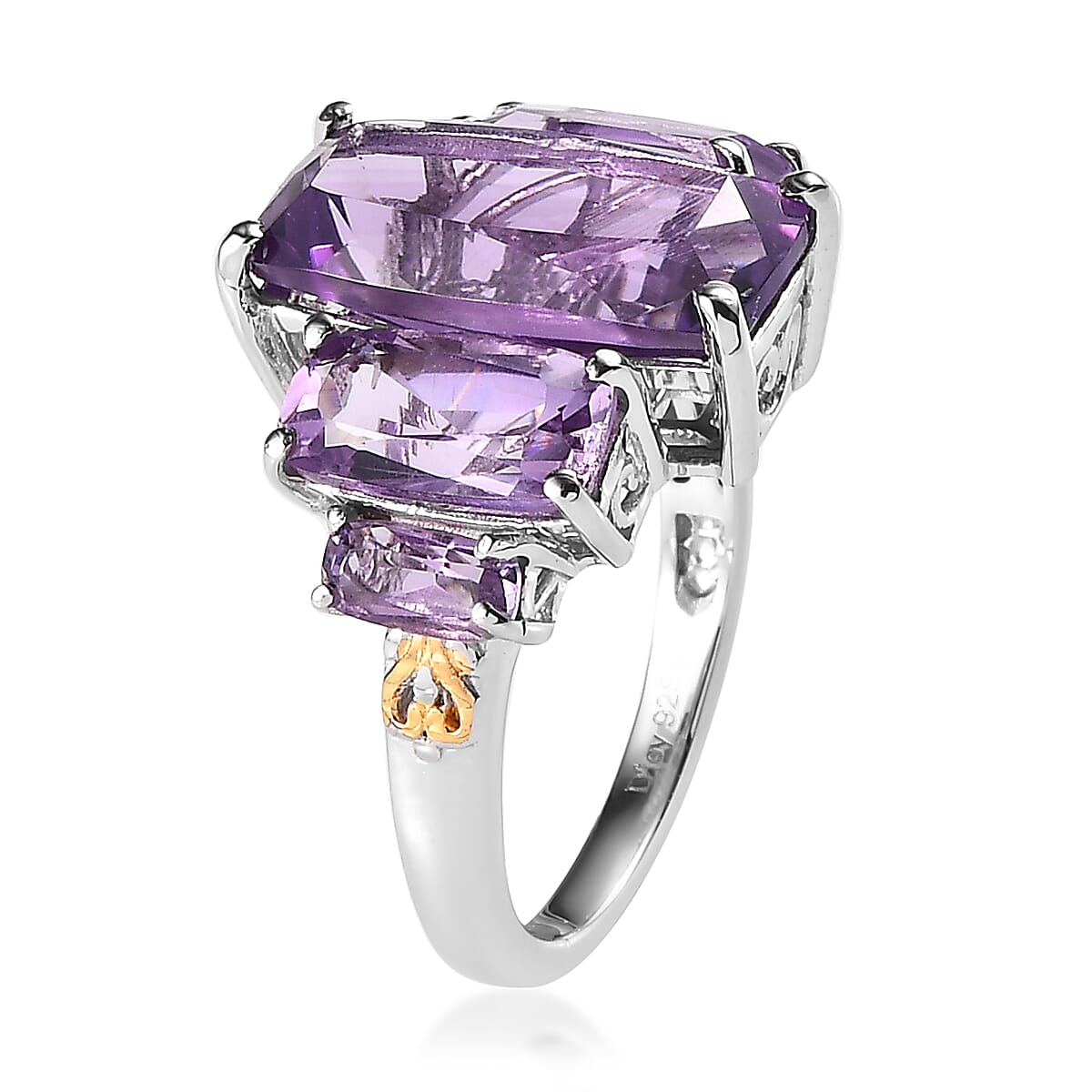 Rose De France Amethyst 5 Stone Ring in Vermeil YG and Platinum Over Sterling Silver (Size 6.0) 9.75 ctw image number 3
