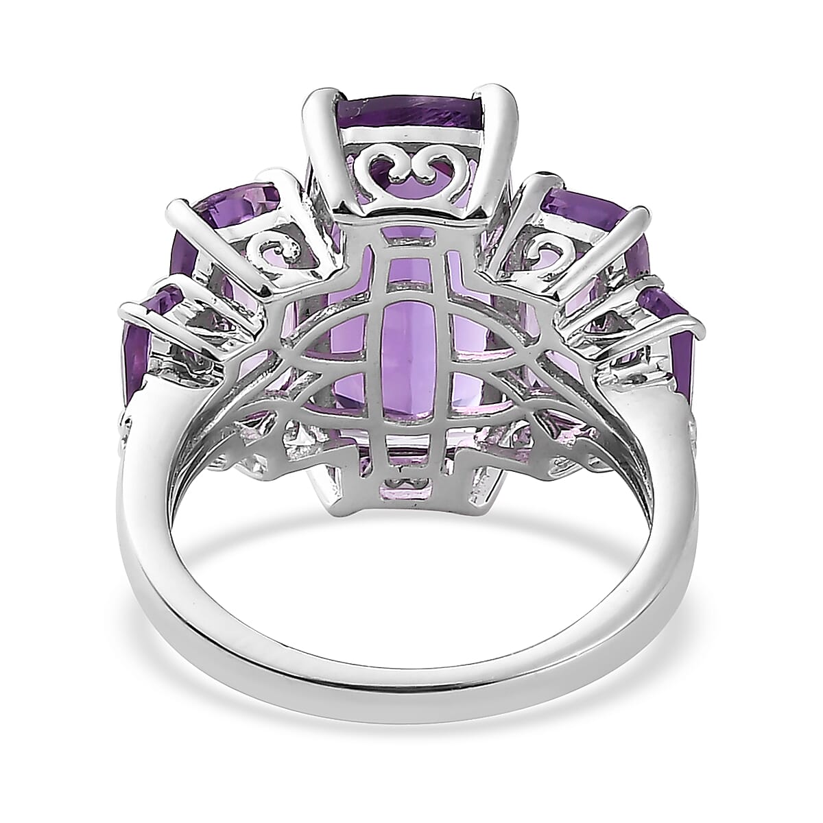 Rose De France Amethyst 5 Stone Ring in Vermeil YG and Platinum Over Sterling Silver (Size 6.0) 9.75 ctw image number 4