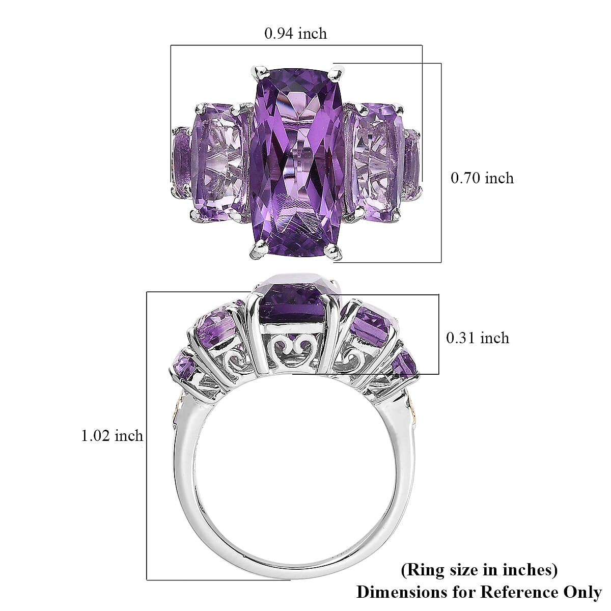 Rose De France Amethyst 5 Stone Ring in Vermeil YG and Platinum Over Sterling Silver (Size 6.0) 9.75 ctw image number 5